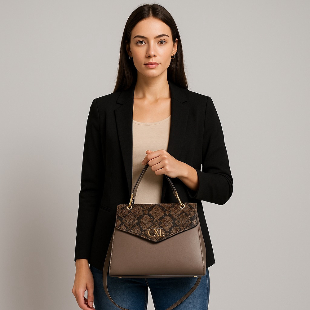 CXL by Christian Lacroix Sable Prism Python Satchel - Dark Taupe - NWT